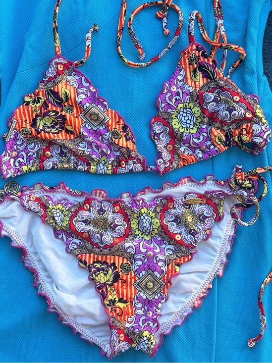 Luli Fama Other - Luli Fama Purple Orange Floral Paisley Triangle Bikini